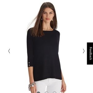 WHBM 3/4 SLEEVE WOVEN BACK LAYERED PULLOVER